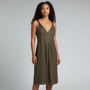 Jigsaw Women's Linen Chocolate Brown Babydoll Forest Midi Lightweight Dress, 10